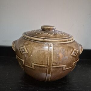 Vintage Brown Ceramic Lidded Pot